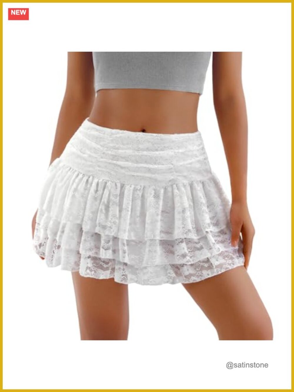 Women's Lace Mini Skirt with Shorts Mesh Layered A-Line Skort